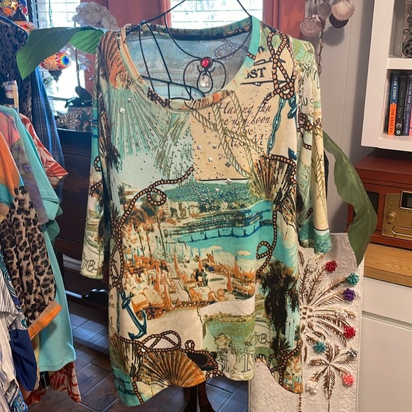 Tops - 🍕🍕🍕BOGOHO 🍕🍕🍕Nautical Print Asymmetrical Top